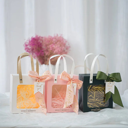 Portable Bouquet Packaging Waterproof Clear Fresh Flower Kraft Gift Paper Bag With Clear Window