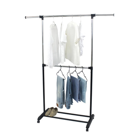 Adjustable Height Extensible Stainless Steel Organizer Rod Portable Clothing Hanging Garment Rack with Commodity Shelf