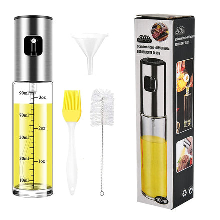 QZQ Baking Cooking BBQ Manual Pressure Pump Silicone Brush Stainless Steel Glass Vinegar and Olive Dispenser Spray Oil Sprayer