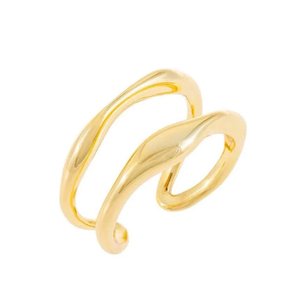 Fenny 18K Gold Plated Irregular Personality Double Bamboo Opening Ring for Women Stainless Steel Wholesale Jewelry