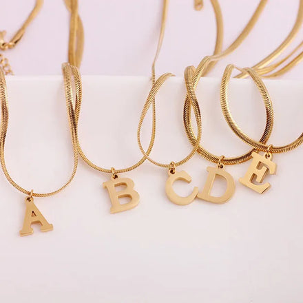 18K Gold Herringbone Chain Original English 26 Letter Pendant Necklace High Polishing Jewelry for Gifts