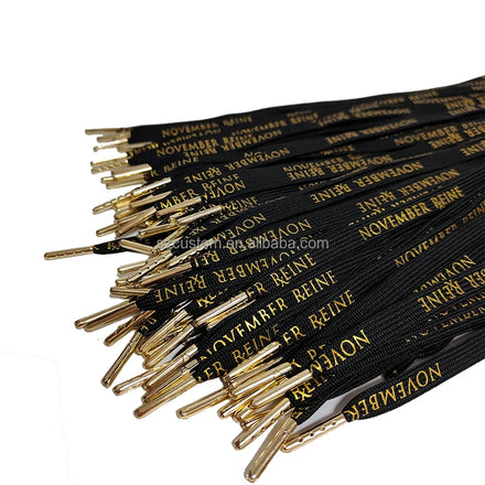 Custom 100% Polyester flat drawstring cords strap Colored Round Red rope gold text metal tips hoodie draw cord