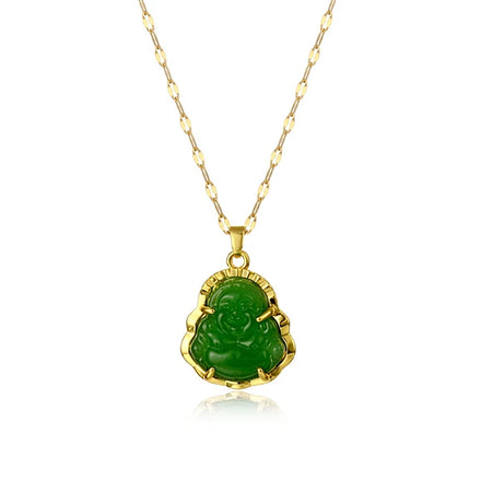 Trendy Chalcedony Pendant Accessories Stainless Steel Necklace Big Belly Maitreya Buddha Necklace for Women