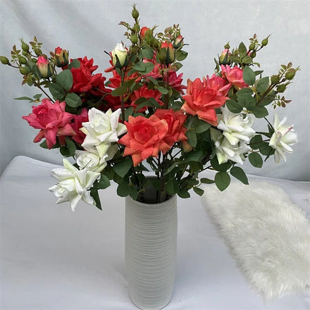 Wedding Decoration Artificial Flowers Head Red Roses 5 Heads Horn Rose