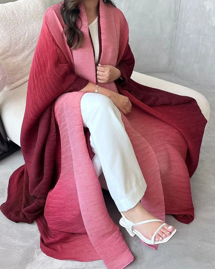 Summer Bat Windbreak Coats Pleated Gradient Women Robe Dress Collar Cardigan Jackets Abaya Dress
