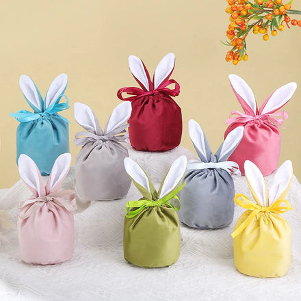 Easter Rabbit Ears Jewelry Bag Velvet Drawstring Bunny Gift Bags Pouches Pouch for Happy Easter Party Gift Packaging