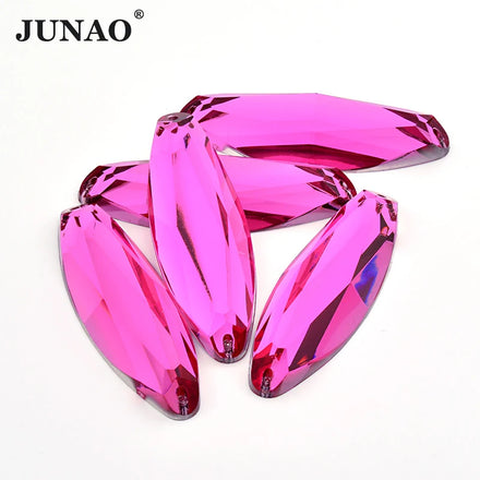 JUNAO 20*58mm Rhinestones Sewing on 50pcs Flatback Oval Crystals Gemstones With Hole for Clothes Decoration