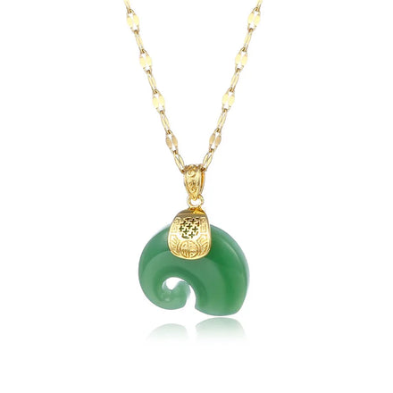 Wholesale Hetian Jade Blessing Word Necklace Stainless Steel Necklace 18k Gold Elephant Pendant Necklace for Women