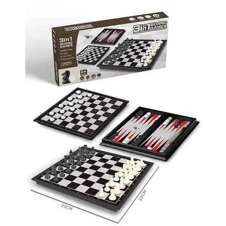 Wholesale 3 in 1 Educational Custom Printing Plastic Magnetic Chess 25 cm Board Game Set for Kids Boys