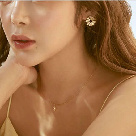 Fenny Waterproof Fashion Baroque Sunflower Earrings Pleated Stud Earring Wholesale Stainless Steel Ladies Jewelry