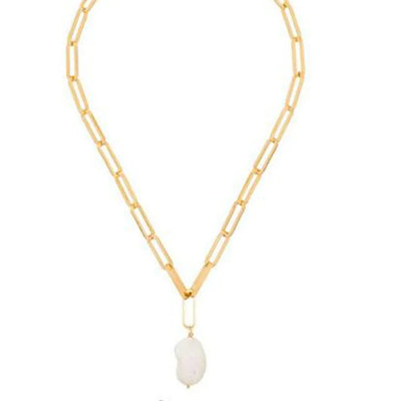 Fenny 18K PVD Plated Elegant Dainty Link Chain Irregular Pearl Pendant Necklace Stainless Steel Jewelry Wholesale