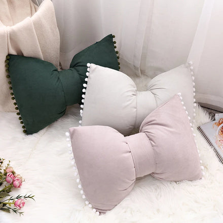 Amity Bow Knot Pillow Case Sofa Chair Car Seat Office Decorative Bow Soild Cushion Cover Reversible Pillow Cushion With Tassels