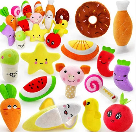 Puppy Plush Squeaky Toys Bite Resistant Clean Dog Chew Puppy Training Toy Soft Banana Bone Vegetable Fruit Plush Pet Chew Toys