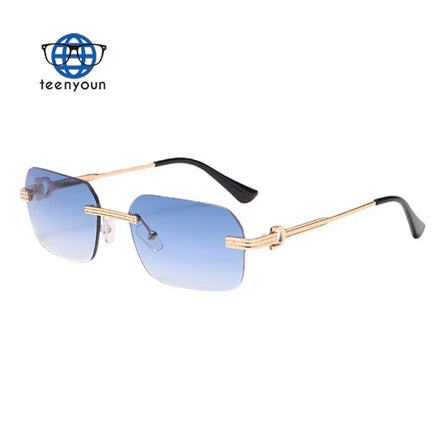 Teenyoun Rectangular Frameless Small Square Frame Irregular Fashion Female Male Uv400 Blue 2023 Sun Glasses Sunglasses
