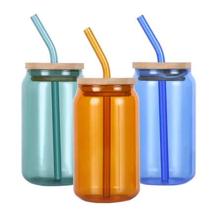 Online Top Sell Drinking Glasses Can Shaped Glass Cups 16oz Beer Glasses Tumbler Cup Cocktail Glasses Cold Drink Glassware