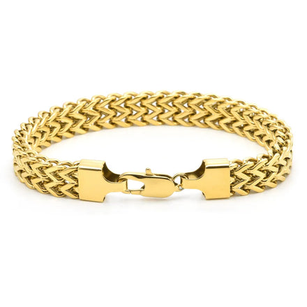 Luxury Non Tarnish PVD Gold Plated Double Mesh Braided Franco Link Bracelet Men Bracelet Stainless Steel