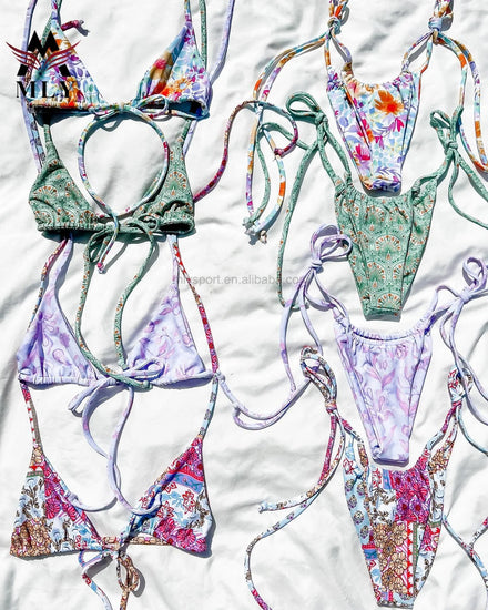 MLY Custom Micro Bikini Set Allover Print Beach Swimwear for Women with Tie Side 2-Piece Custom Swimsuits