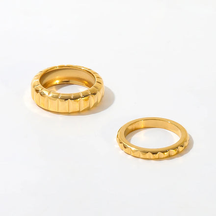 High End 18K Gold Plated Vintage Gear Shape Croissant Rings Stainless Steel Jewelry Trendy Finger Ring Tarnish Free