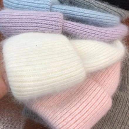 Wholesale Winter Customized Logo Blank Jacquard Knit Designer Angora Rabbit Hair Women Skull Custom Ski Christmas Beanie Hats