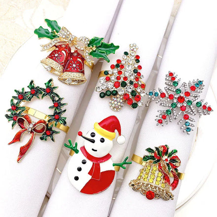 Ychon Latest Christmas Bell Napkin Holder for Hotel Table Christmas Napkin Buckle for Holiday Party Wedding Napkin Rings Holder