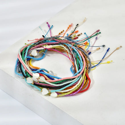 Fashion Jewelry Rainbow Colorful Glass Seed Bead Men's Heart Charm Geometric Bohemian Anniversary Simple Thin Dainty Bracelet