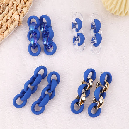 2024 Popular Klein Blue Premium Jewelry Amber Laser Transparent Gold Chain Earrings for Women