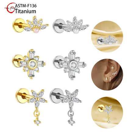 Gaby ASTM-F136 G23 Titanium Lip Ring Internal Thread Helix Earrings Cartilage Fashion Jewelry Body Piercing Jewelry