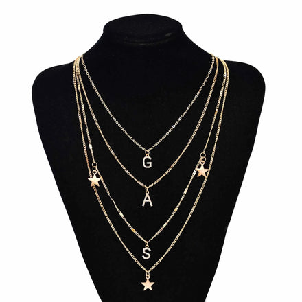 Alphabet Letter Women Necklaces Korean Multilayer Rhinestones Star Punk Chains Necklaces Jewelry