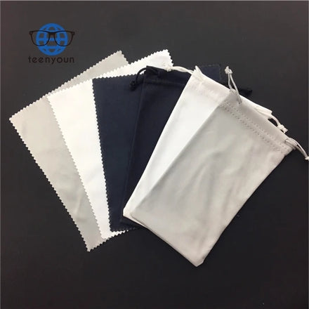 Teenyoun Black White Grey Sunglass Sleeve Accessory Set Cleaning Cloth Custom Logo Sunglasses Microfiber Pouch Bag