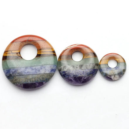 2CM 3CM 4CM Wholesale Natural Gemstone 7 Chakra Donut Pendants High Quality Top Drilled Gogo Stone Pendant 20mm 30mm 40mm