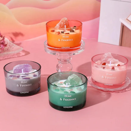 Custom Private Label Scented Candles Luxury Home Soy Wax Healing Quartz Crystal Candles Wholesale