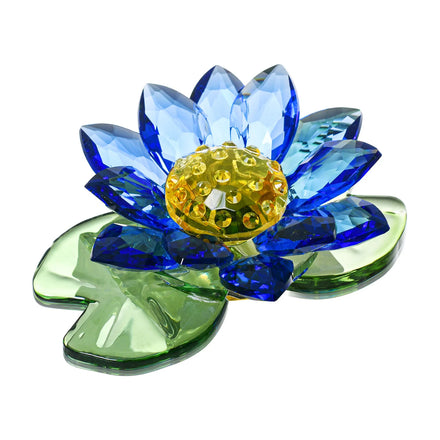 Blue Color Crystal Lotus Flower Glass Home Decor Paperweight Figurine Wedding Table Centerpiece Ornament Crystal Crafts