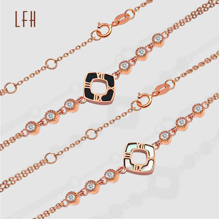 Fashion 18k Real Gold Fine Jewelry Square Zircon Pendant Bracelet Jewelry 18k Gold Pure for Women Gift