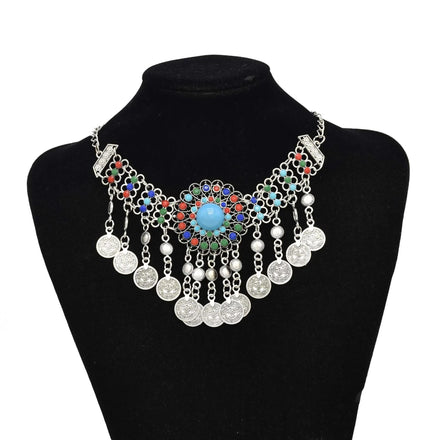 Bohemian Vintage Acrylic Bead Stone Neck Chain Necklace Women India Gypsy Boho Ethnic Jewelry