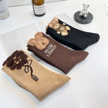 Autumn Winter Fashion Cartoon Girl Cotton Ribbed Women Crew Cute Socks