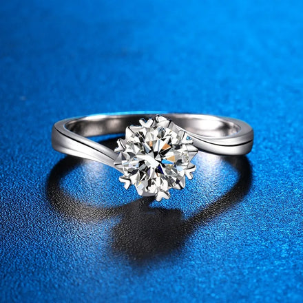 SC Hot Sale Luxury Geometric 1CT Moissanite Rings S925 Sterling Silver Rings Trendy Shiny Diamond Snowflake Rings for Women