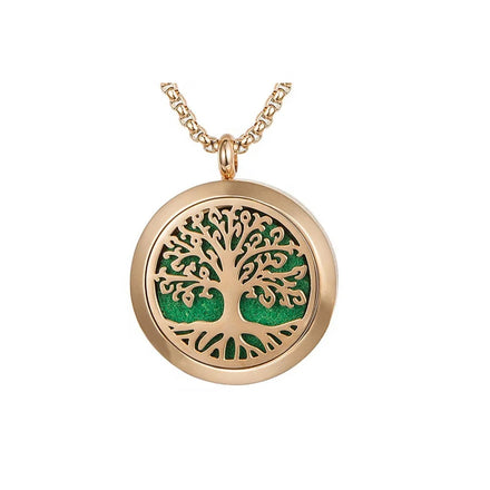 Gold Plated Difusor Aroma Steel Round Perfume Locket Pendant Women Cutout Custom Necklace Stainless Steel Tree of Life Pendants
