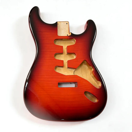 Cherry Sunburst Glossy Finished Basswood Body DIY ST Electric Guitar Body with Flamed Maple Veneer for Guitar Building
