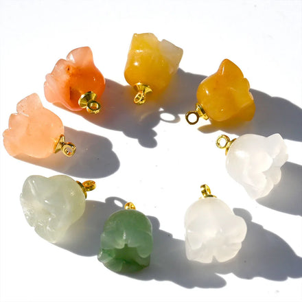 Natural Stone Carving Bud Green Aventurine White Marble Flowers Topaz Cymbidium Shape Pendant Diy Earring Necklace Accessories