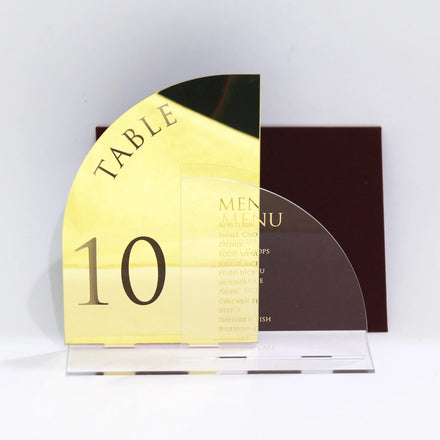 Customized Clear Acrylic Wedding Dinner Menu Cards Gold Foil Engraved Numbers Place Holders with Music Style Paper Material
