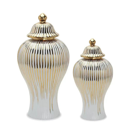 Custom Striped Home Decorative Large Tall Big Floor Flower Ceramic Ginger Vase Gold