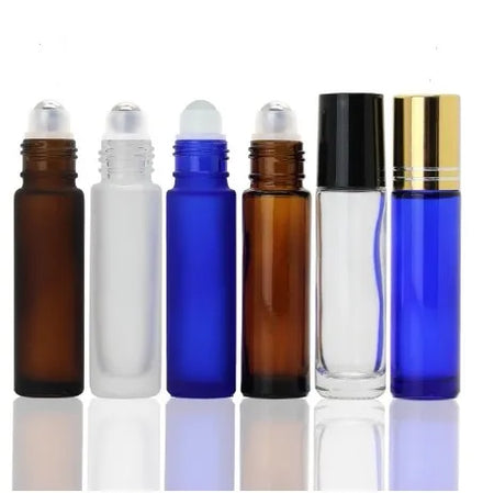 Lip Gloss Tubes Essential Oil Glass Roll on Bottle 10ml Transparent Frosted Amber Blue Glass Roll on Bottles