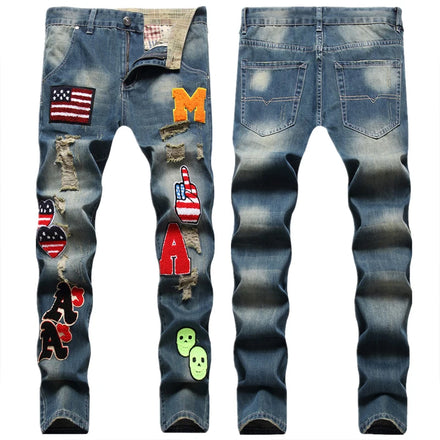 Factory Wholesale Customize Logo Hip-hop Style Multi-digit Towel Bottom Embroidery Holes Nostalgic Small Straight Jeans