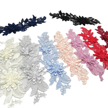 2PCS Multi Color Polyester Embroidery Sew on Dress Lace Applique Flower Patch Dancing Garment Accessories
