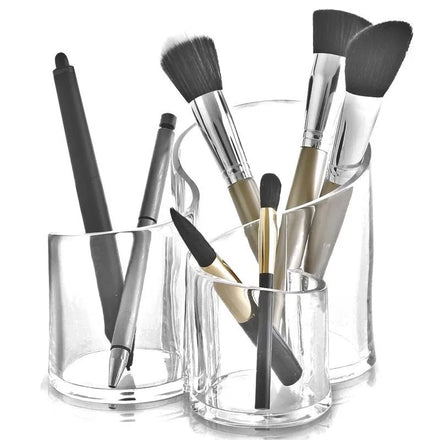 Fast Delivery Multi Function Makeup Organizer Clear 3 Slot Acrylic Cosmetic Brushes Storage Eyeliners Eyebrow Pencil Display