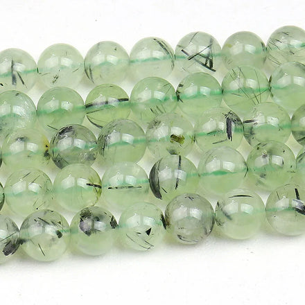 Wholesale Natural Green Prehnite Gemstone With Black Tourmaline Loose Beads for Jewelry Making 6mm 8mm 10mm 12mm