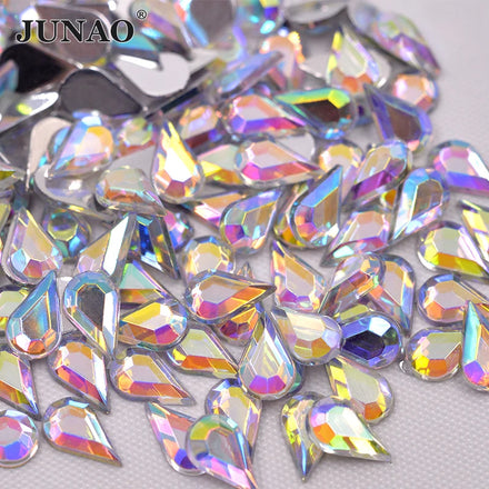 JUNAO 5*8mm Drop Crystal Rhinestone 10000pcs Crystals AB Acrylic Stones Nail Salon Flatback Glue on Nail Rhinestones