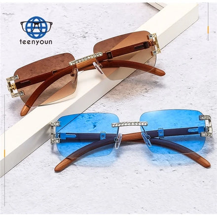 Teenyoun Men's Rectangular Sunglasses Brand Designer Frameless Lens Fashion Diamond Luxury Women's Men's Sunglasses Wholesale