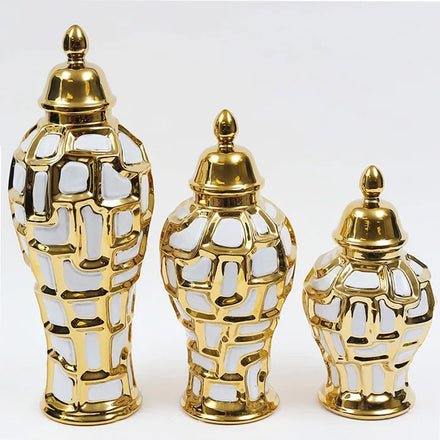 Light Luxury Plating Gold Ceramic General Can Art Storage tank Hotel Ornaments Vase