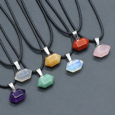 Natural Healing Crystal Agate Mini Double Pointed Hexagon Post Pendant Bullet Yoga Meditation Necklace for Jewelry Gift
